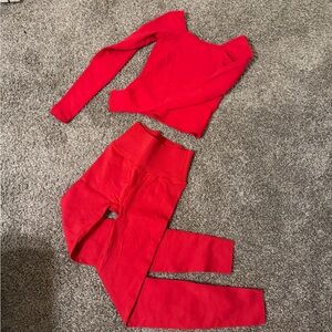 Fabletics Red Long Sleeve Crop Top and Leggings Set